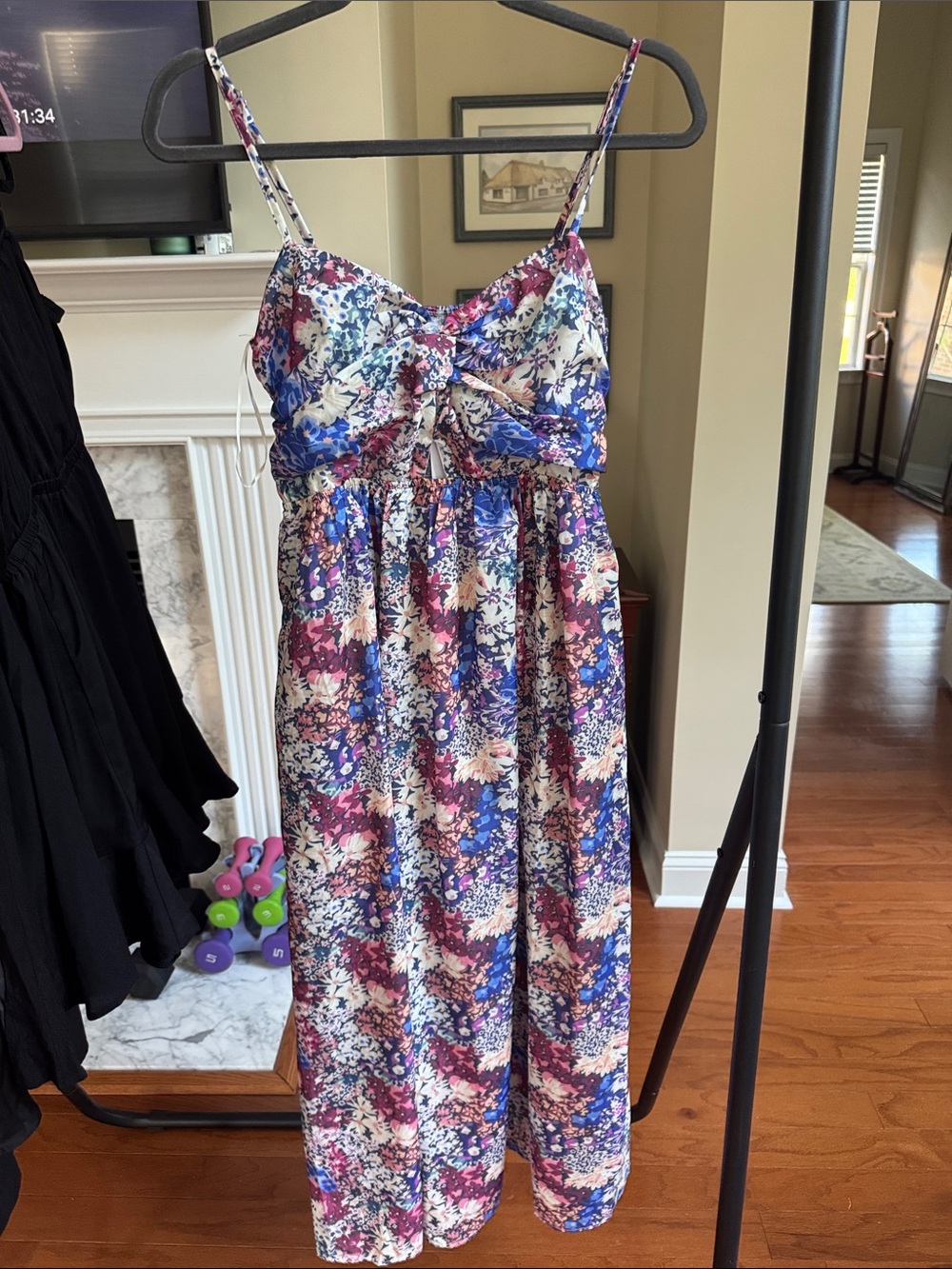 Baltic Born NWT Floral Spaghetti-Strap Dress with pockets in Blue, Pink & Cream